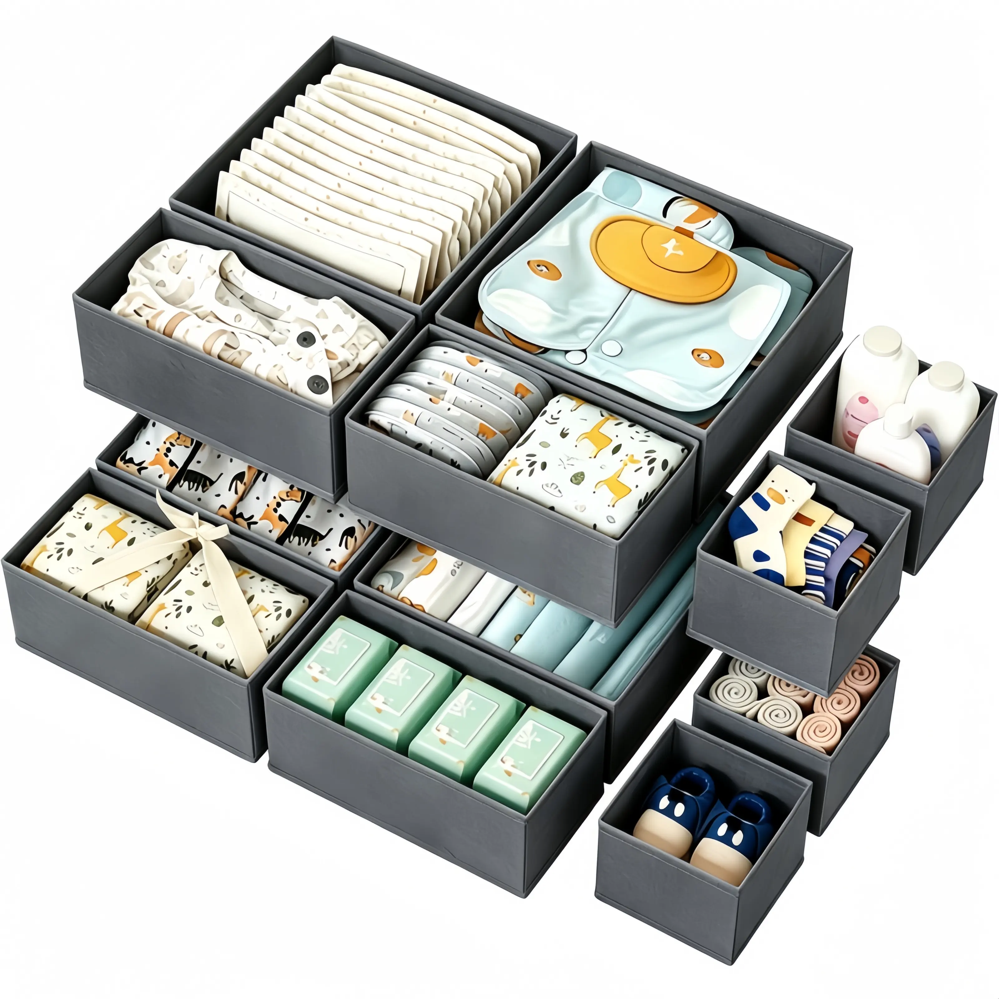 6PCS/12PCS Foldable Fabric Drawer Organizer for Socks Underwear Ties Scarves Dresser Storage Bins Compact & Space-Saving Stackable Folding