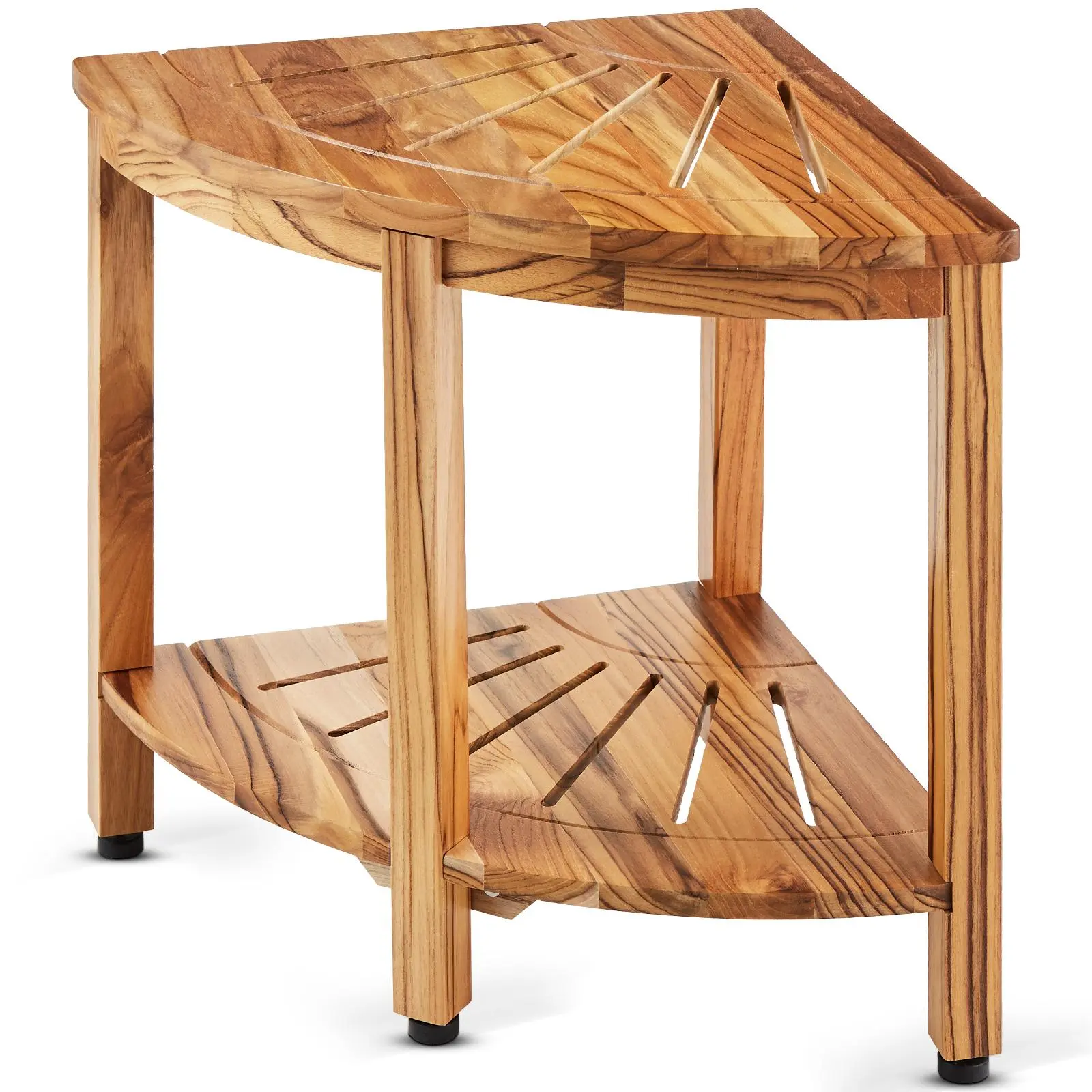 【SummerFinds】VEVOR Corner Teak Shower Bench, 18.5" Height 15.5" Radius, 100% Teak Wood Corner Shower Beach, 500 LBS with Storage Shelf, Shower Stool for Inside & Outside Shower, for Bathroom Seat Stainless