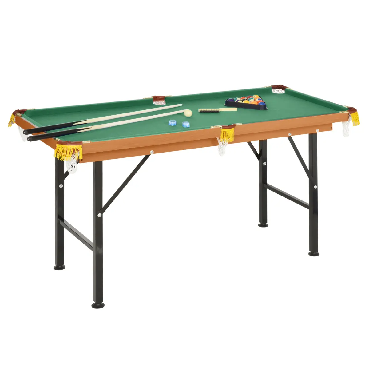 Soozier 55" Rectangle Compact Foldable Billiard Game Table - Portable MDF+Steel Indoor Gaming Furniture, Classic Authentic Design, Full Pool/Billiards Set (Cues, Balls, Rack, Chalk), Adult Assembly Required, Full Set, Indoor Play