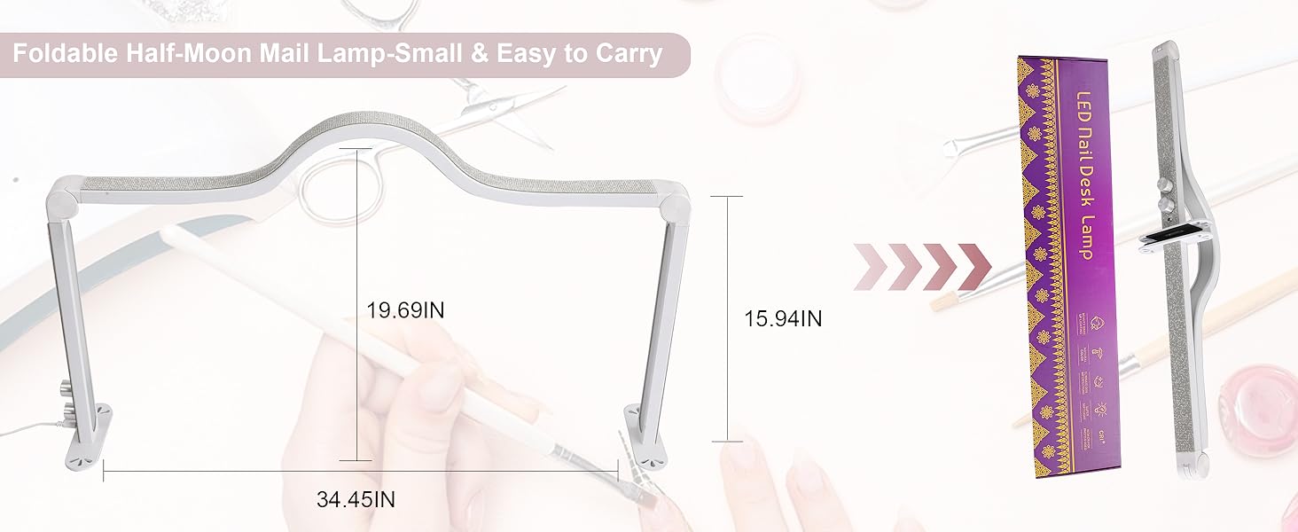 Upgraded Knob type Nail Tech Lamp for Desk, 34 in Foldable Large Nail Light with Phone Holder, 2 Modes 3000K-6000K LED Manicure Lamp, Half Moon Light for Lash Eyelash Extension, Tattoo, Eyebrows
