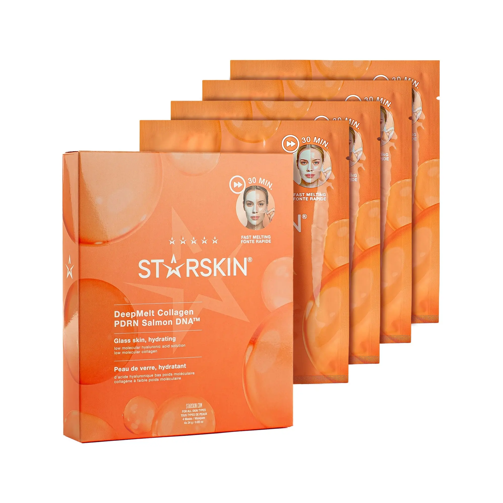 STARSKIN DeepMelt Collagen PDRN Hydrogel Face Mask, Intensive Rejuvenating Serum-Infused Treatment with Hyaluronic Acid for Smooth Skin, Skin Repair, 4 Packs, Pdrn Salmon Dna, Facial
