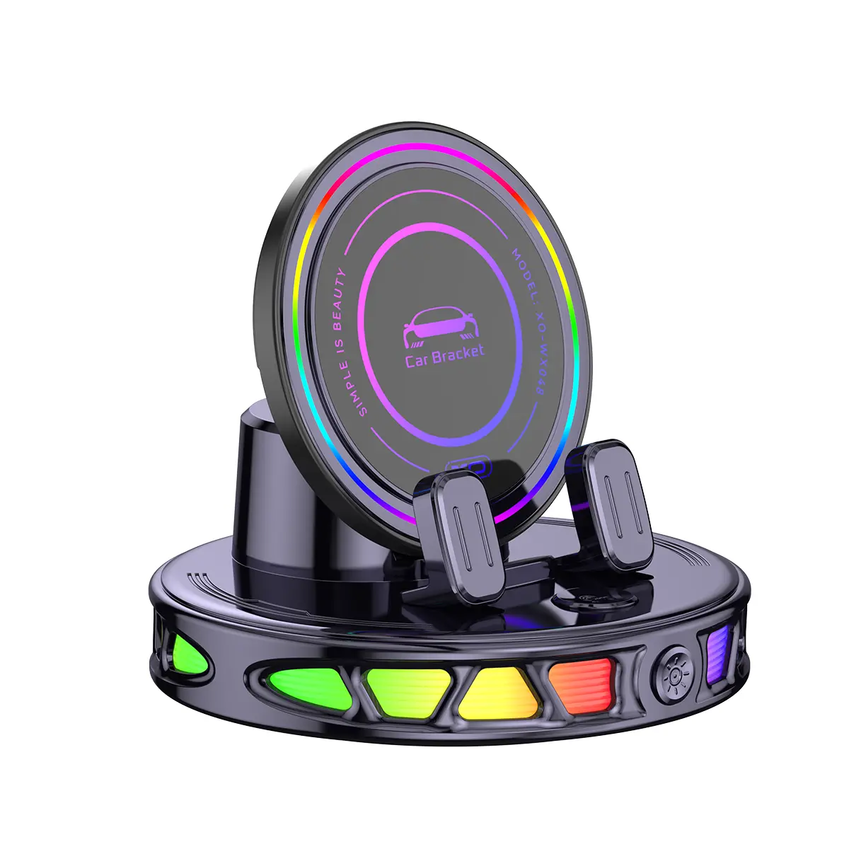 360° Rotating Wireless Charging Car Phone Mount with RGB Ambient Light – Ultra-Stable Vacuum Suction & Auto-Lock Holder for Dashboard & Windshield, Fits iPhone & Android, Vehicle Accessories, Phone Accessories