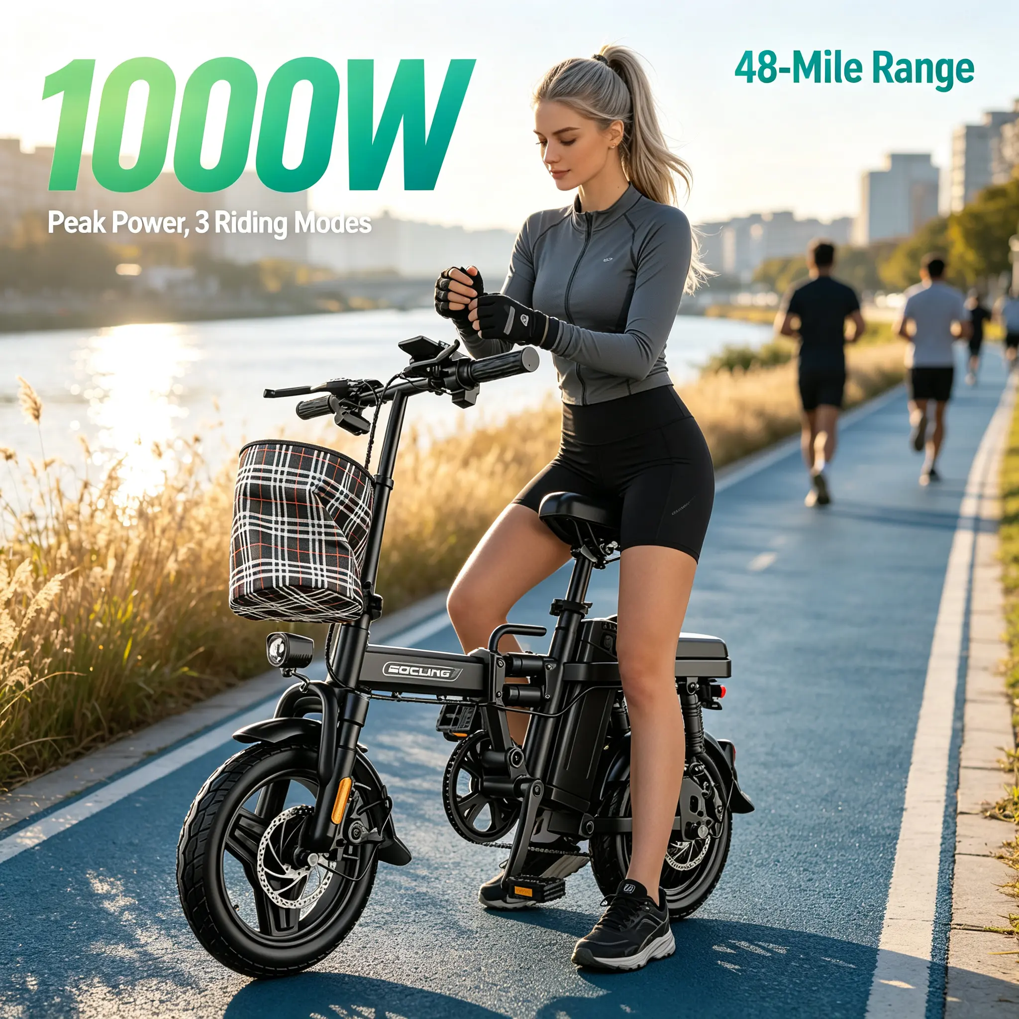 SOCLING Z1 Folding Electric Bike - 48-mi Long Range Compact Foldable E-Bike for Adult Urban Commuting