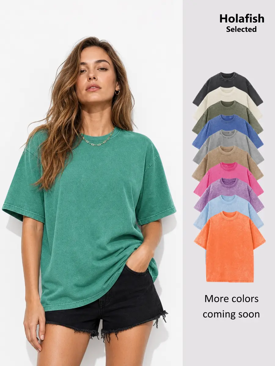 Holafish Women's Acid Wash Vintage Tee, Soft Cotton Crewneck Short Sleeve, Relaxed Fit Retro Summer Streetwear Top with Everyday Casual Vibes summervibes