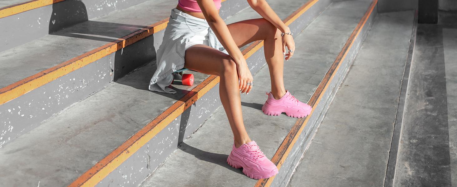 DREAM PAIRS Women's Fashionable Mesh Sneakers - Lightweight, Bold, Thick Sole Platform Footwear, Casual Trainers, Women's Shoe