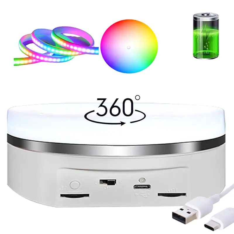 16CM RGB LED Rotatable Rechargeable Display Stand - 360-Degree Rotation, 11Lbs Load Capacity, Plastic Tool for Camera Photography Display & Storage Organization Racks