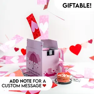 Umbrella Love Shower Bundle By Send A Cake - Valentine's Day Surprise Gift featuring Strawberry Shortcake, Caramels, and a flurry of Heart Confetti! - The most unique gift for a loved one, anniversary, or just because!