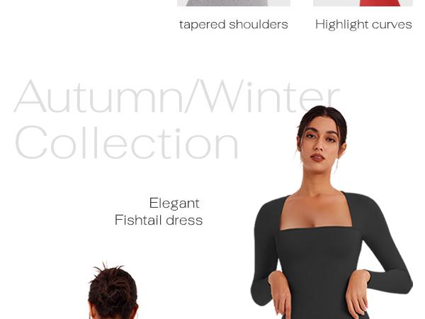 REORIA Women's Chic Black Square Neck Long Sleeve Bodycon Maxi Dress Autumn Casual Ribbed Soft Lounge Dresses Women's Wear Elegant Machine Washable Basic Minimalist Style