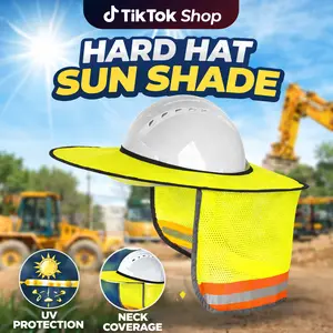 Hard Hat Sunshield Upgrade Full Brim Neck Sunshade Cover with Reflective Strip for Hardhats Neon Yellow Polyester 2 Pack High Visibility Easy Installation accessory,summervibes