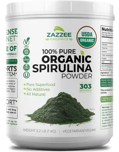 Zazzee USDA Organic Spirulina Powder 2.2 lbs 1 KG, 303 Servings, Pure Blue Green Algae Superfood for Smoothies & Detox, Immune Support, Fresh Smell & Neutral Taste, Mess-Free Wide Mouth Container, Made in USA, Non-GMO, Kosher, Greens Powder Supplement