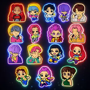 Demon Hunters LED Anime Style Shoe Charms Set of 8 pcs  Bright Waterproof Light-Up Design Durable Soft PVC Material Easy Snap-In Installation Cute Cartoon-Inspired Characters for Clog-Style Shoes - Decor, Footwear