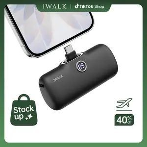iWALK USB-C Portable Charger Mini 20W 4800mAh Wireless Power Bank Fast Charging Travel Battery Pack for iPhone 17/16/15 Series & Android Samsung Compact Digital Display Power Bank - Smartphone