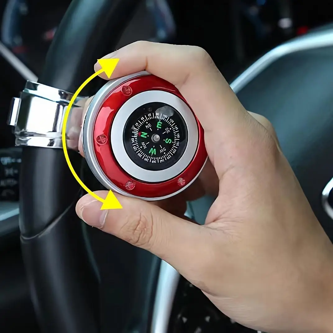 360-Degree Rotatable Car Steering Wheel Spinner Knob with Compass - Vehicle Steering Auxiliary Handle for Effortless Driving, Ideal for Drivers, Driver