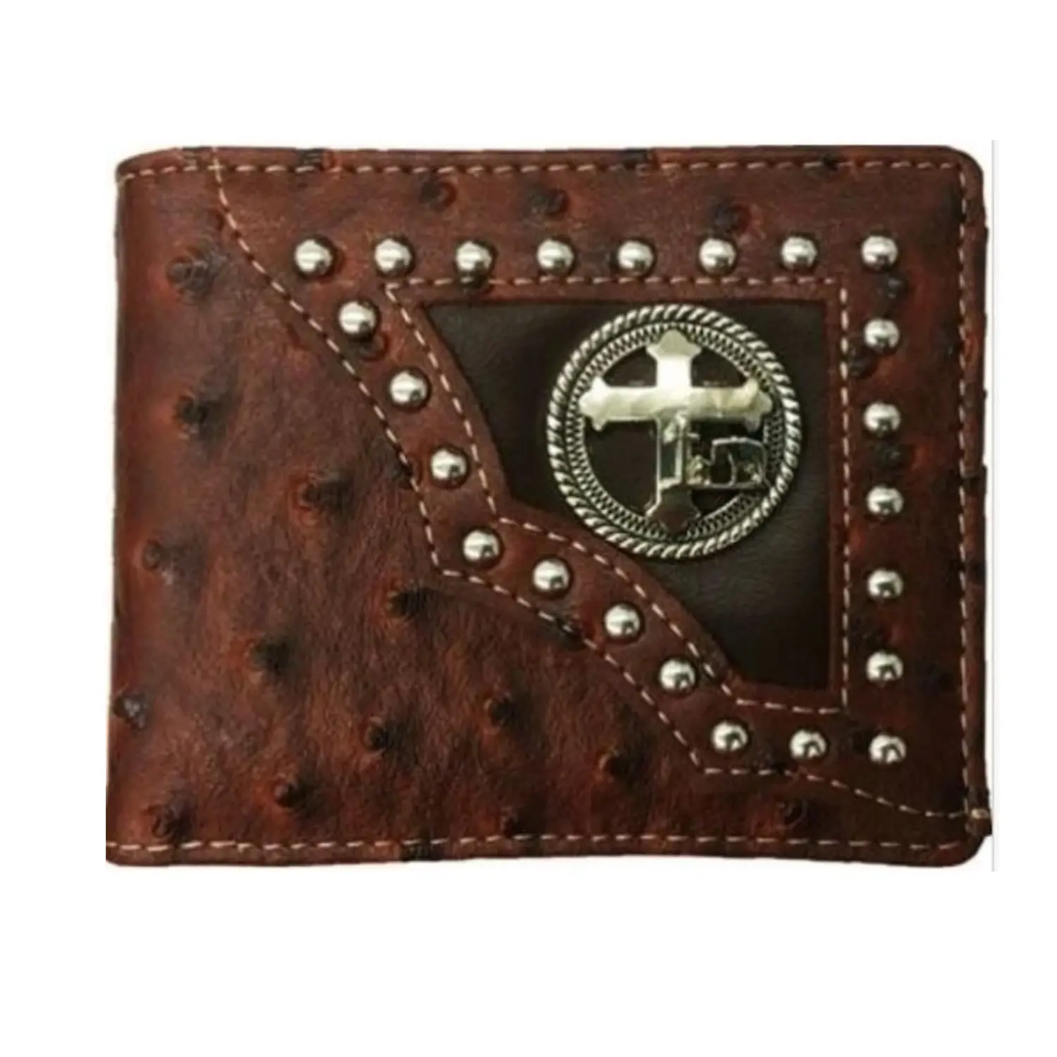 Cross Praying Cowboy Mens Wallet Western Bifold Style W012-30 Ostrich Brown