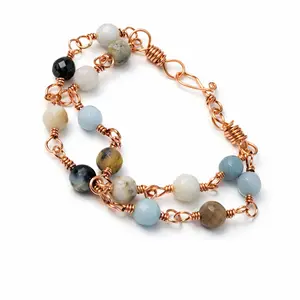 Handmade Amazonite Double Strand Bracelet Copper Wire Wrapped Gemstone