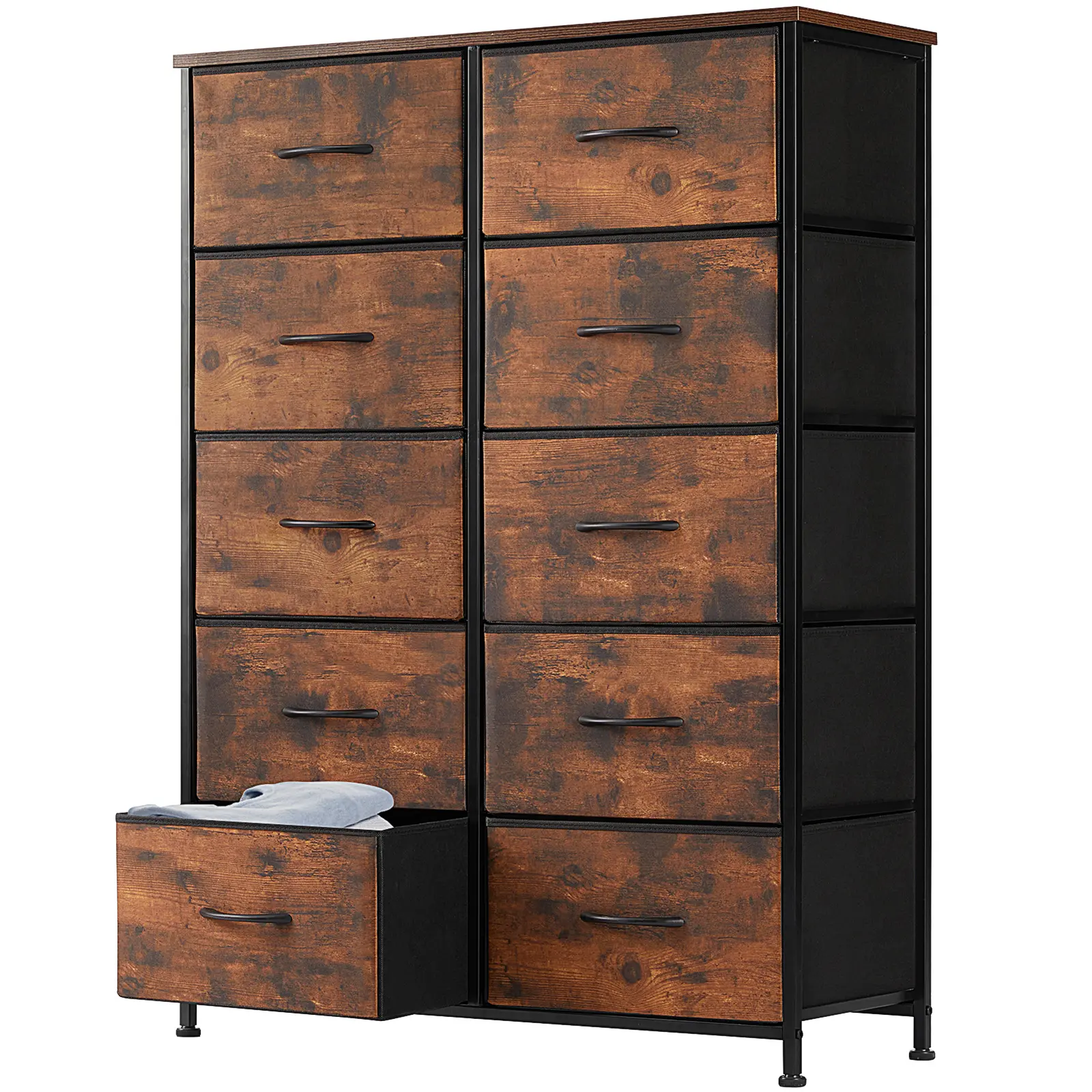 【Deal】Modern Storage Cabinet - 10 Multiple Drawer Fabric Tower, Bedroom Organizer, Wood Compartment Armoire with Fabric Bins, Drawer Compartments Unit, Multiple Storage Drawers