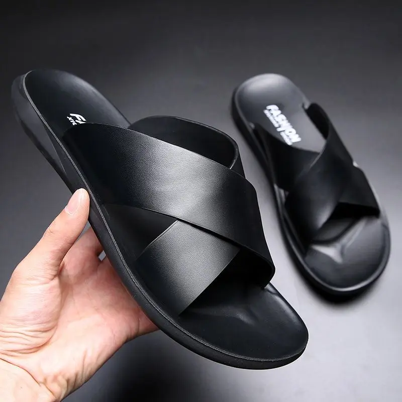 Men's Lightweight Slip On Walking Sandals with Cross-Strap Design, Leather-Look Uppers and Durable Non-Slip Sole for Active Wear, Walking Shoes, Footwear, Lightweight Sandal, Soft, Wedge, Casual, Minimalist, Ankle, Plain, Cross-Straps