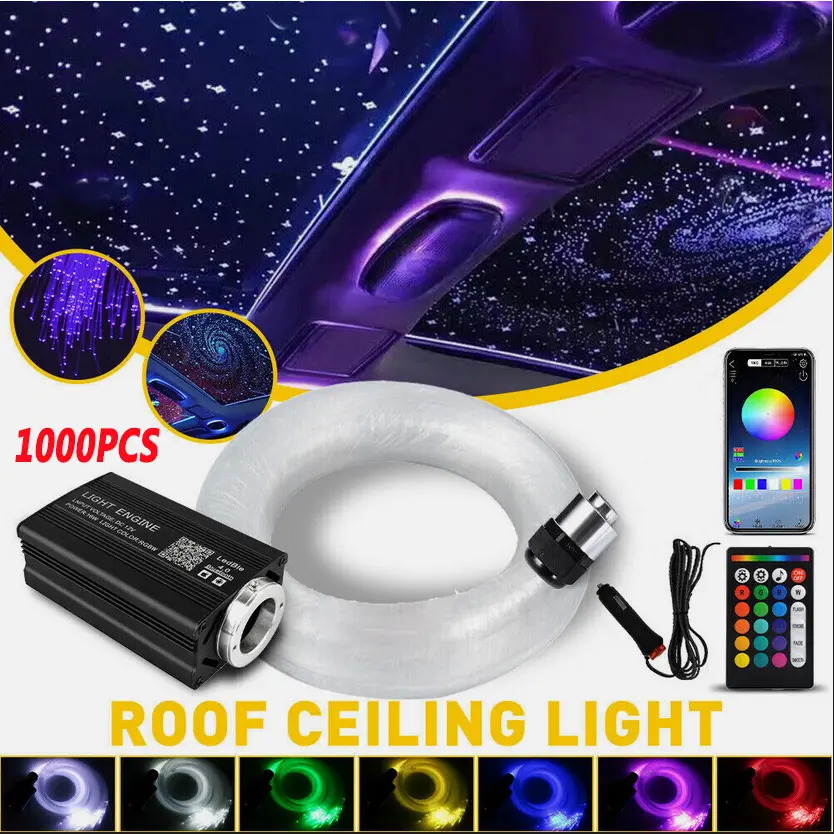Multicolor Star Ceiling Kit 1000pcs Optical Fibers 15 Static Colors RGB Mix Remote APP Control for Bedroom Car Interior Starlight Roof Led Backlights Carlights