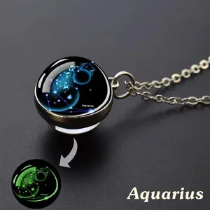 1 PCs 12 Constellation Necklace, Starry Sky Luminous Glass Ball Pendant Necklace, Men Women, Father's Day Gift