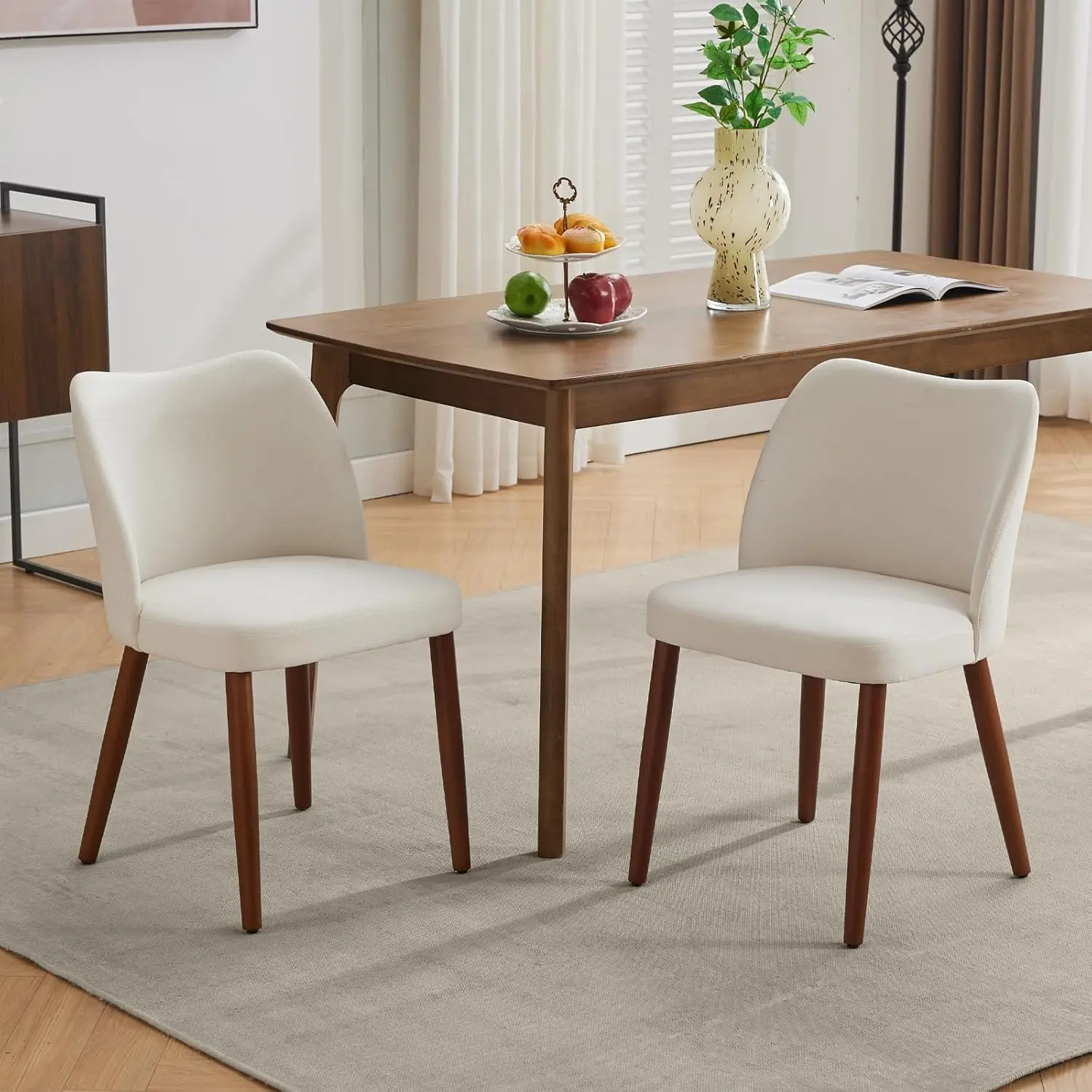 Modern Linen Upholstered Wingback Dining Chair Set of 2 - Ergonomic Design, Thick Cushions, Solid Wood Legs for Dining Room, Living Room