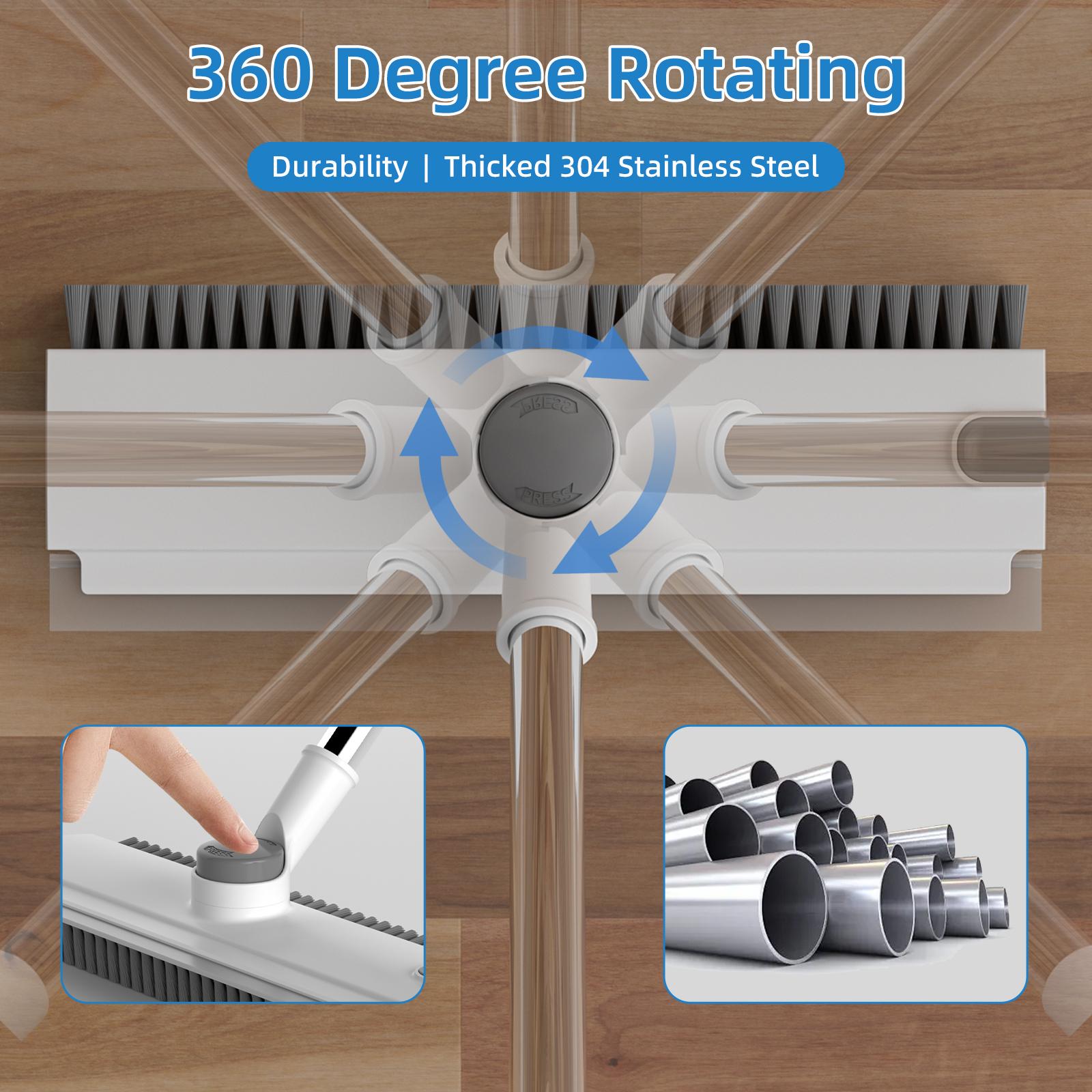 Glumzrk Scrub Brush with Long Handle, Floor Scrub Brush Squeegee Broom for Cleaning, 3 in 1 Shower Scrubber Floor Broom Squeegee for Concrete Tile Wall Deck Patio Grey White