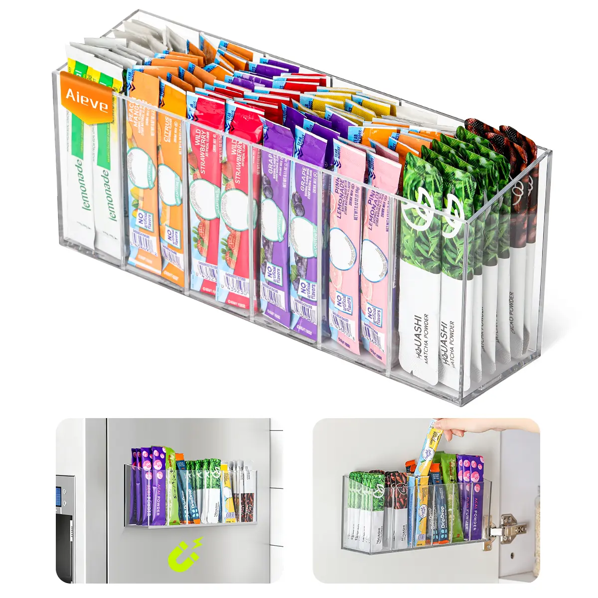 AIEVE Drink Packet Organizer, Mountable Water Packet Organization Holder with Adhesive & Magnetic Sticker, Pantry Organizers Kitchen Storage for Countertop Table Fridge Cabinet.summer sale/deals for you/restock#dealsforyoudays,dorm essentials,home decor