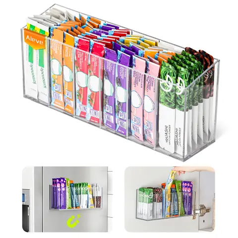 AIEVE Multi Compartment Drink Mix Organizer - Magnetic, Wall Mountable Storage Organization for Kitchen Fridge - Home Goods Household Items Organizer Storage to Save Space