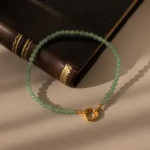 Beaded Jade Charm Bracelet by Caitlyn Minimalist - Dainty Green Gemstone Charm Bracelet - Boho Stacking Bracelet - Jade Jewelry - Birthday Gift for Her - Graduation Gift