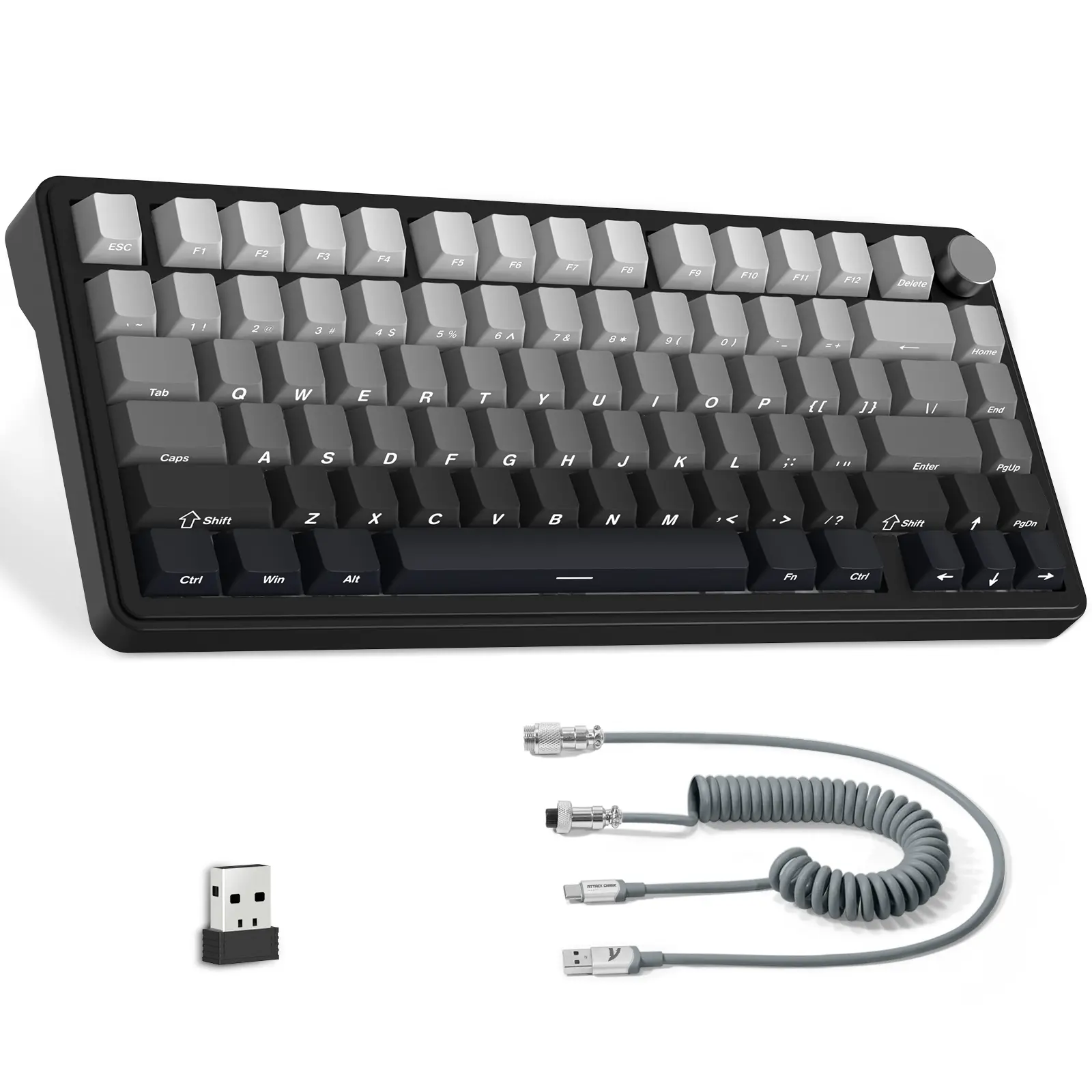 ATTACK SHARK X85 Wireless Mechanical Gaming Keyboard with Knob Hot Swappable BT/2.4GHz/USB-C Side Print PBT Keycaps 75% Gasket Keyboard RGB Coiled Cable Linear White Jade Switch for PC/MAC/Win