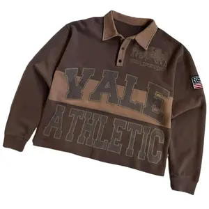 Square long sleeved lapel knit sweater, vintage neutral thick cotton, square T-shirt, give it to him, give it to her, sports classic shirt pattern with breathable embroidery oversized men's fashion