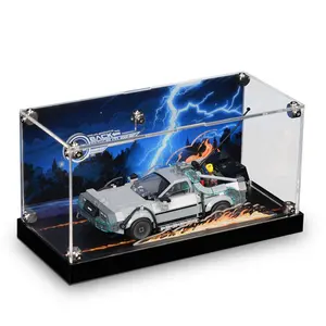 Acrylic Display Case for Speed Champions Time Machine from 77256 with LED Lights & Flame Effects|USB-C Powered Acrylic Showcase with Cinematic Backdrop|Ideal Gift for Fans