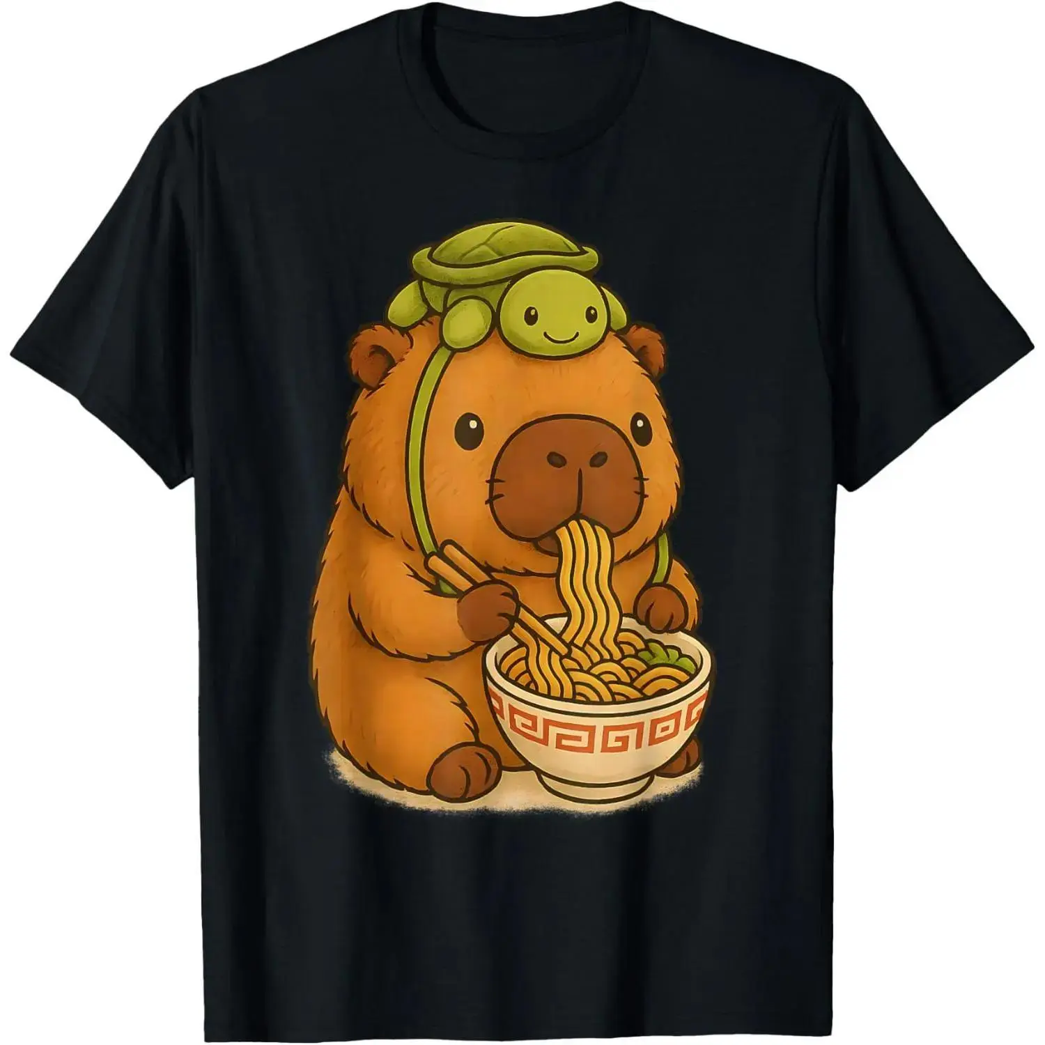 Men's Crew Neck Short-Sleeve Basic T-Shirt - Capybara, Anime Ramen Turtle, Funny Kawaii Graphic Tops for Matching Outfits, Shortsleeve
