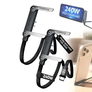 2pcs/1pcs NEW Type-C Charging port Invisible Holder Charger Cable with Stand 240w Super Fast Charging 2-in-1 Cord & Phone Stand for Gaming Office Car Travel Compatible with iPhone Samsung Type-C