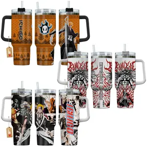 Ichigo Kurosaki Bleach Anime Manga 40oz Tumbler Stainless Steel with Straw, Lid and Handle - Double Wall Insulated Flasks – Perfect Gift for Fans