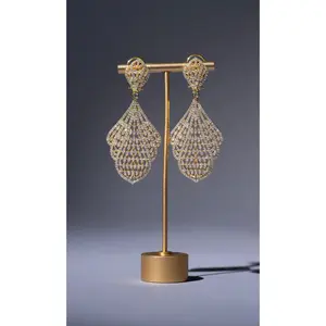 Seychelles Two Toned Yellow Gold Plated CZ Statement Earrings | Modern Desi Jewelry By Jaipur Rose