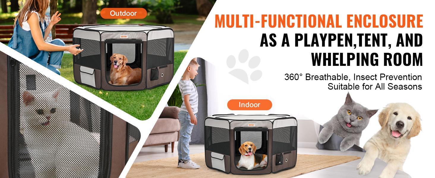 VEVOR Foldable Pet Playpen, TikTokShopBlackFriday, 46 inch Portable Dog Playpen, Crate Kennel for Puppy, Dog, Cat, Premium Waterproof 600D Oxford Cloth, Removable Zipper, for Indoor Outdoor Travel Camping Use VEVOR Foldable Pet Playpen, TikTokShopBlackFriday, 46 inch Portable Dog Playpen, Crate Kennel for Puppy, Dog, Cat, Premium Waterproof 600D Oxford Cloth, Removable Zipper, for Indoor Outdoor Travel Camping Use