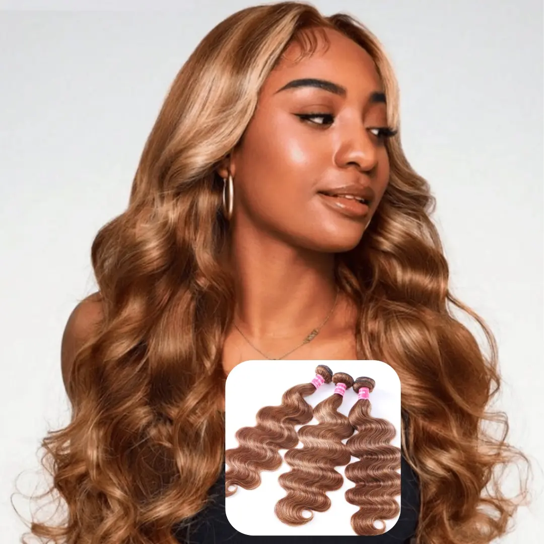 UNICE Honey Blonde Highlight Human Hair Weave Extensions, Body Wave Natural Looking Hair Bundles for Women, Heat-Resistant 1/3 Pcs Weaving, Human Hair Bundles