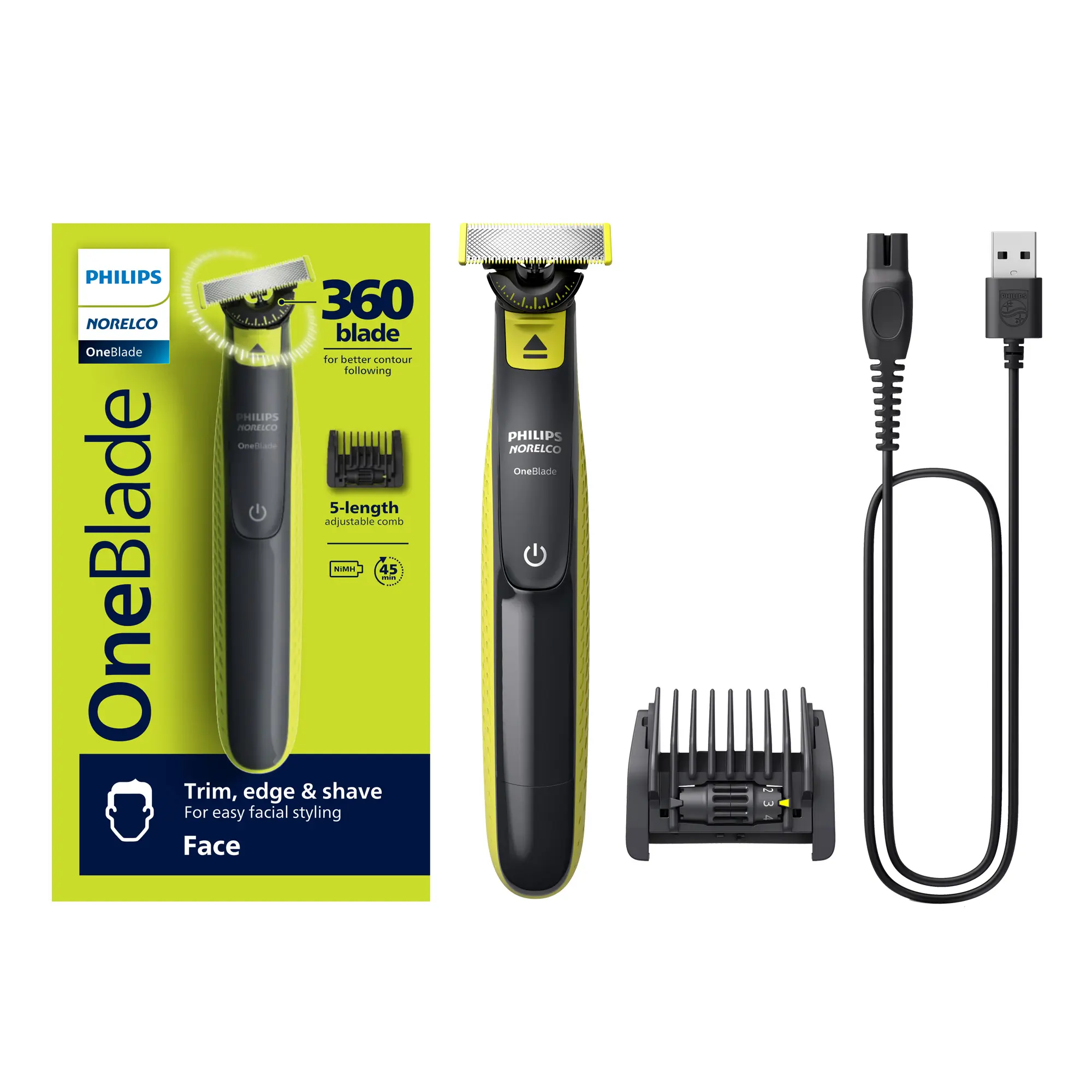 Philips Norelco OneBlade 360 Face, Electric Trimmer and Shaver, QP2724/70 Stainless Steel Comb Handle Cordless Portable Shaver Cordless Portable Shaver