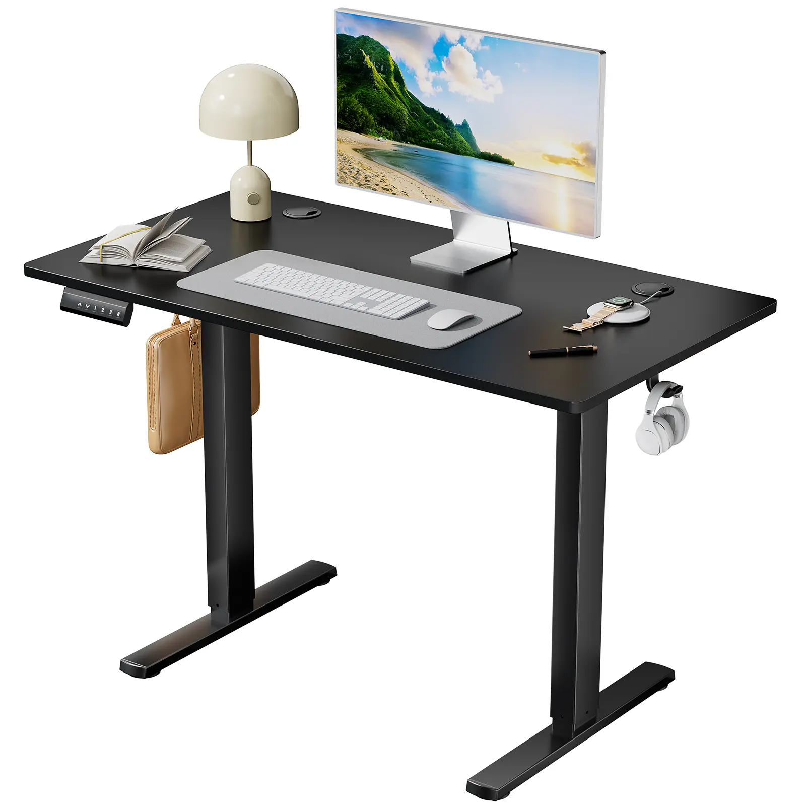 Electric Adjustable Height Standing Desk - Ergonomic Home Office Workstation with Memory Preset, T-Shaped Metal Bracket, Modern Office Furniture for Bedroom, Indoor Tables Desks