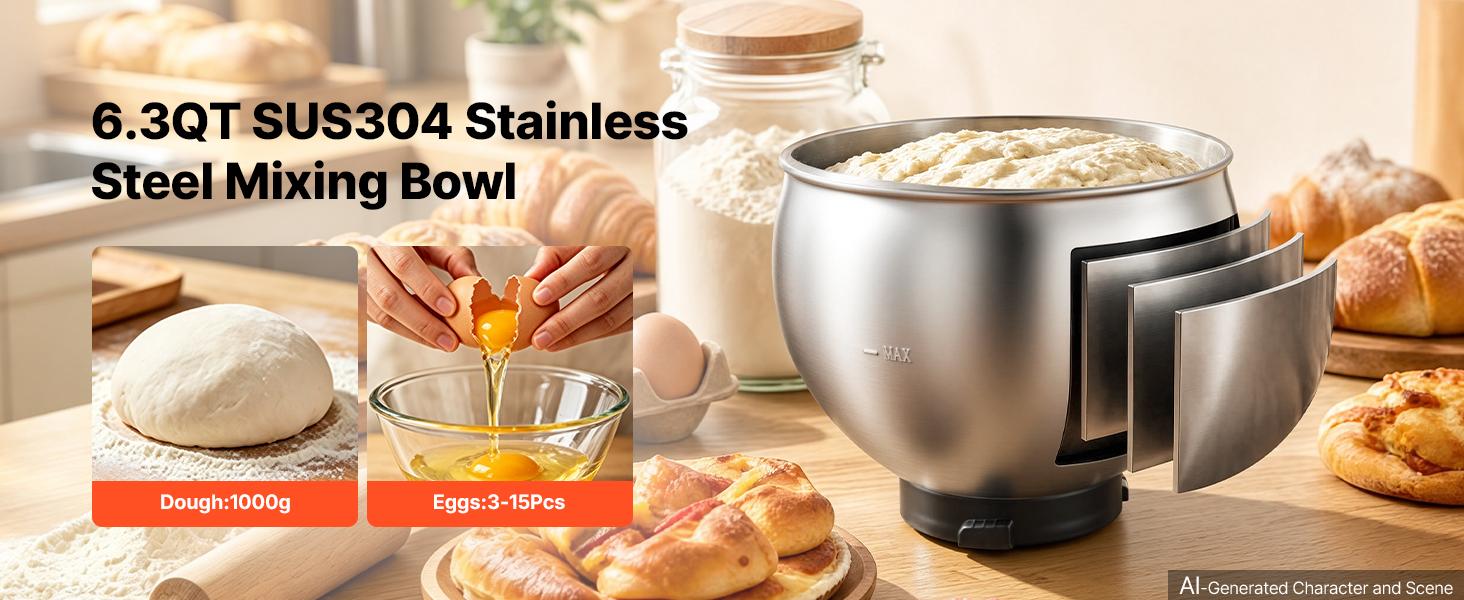 VEVOR 6.3 Qt 3-in-1 Tilt Head Stand Mixer 400W Electric Dough Mixer, Multifunctional Food Kitchen Mixer with Stainless Steel Bowl, Meat Grinder and Blender Attachments, Dough Hook, Whisk, Beater VEVOR 6.3 Qt 3-in-1 Tilt Head Stand Mixer 400W Electric Dough Mixer, Multifunctional Food Kitchen Mixer with Stainless Steel Bowl, Meat Grinder and Blender Attachments, Dough Hook, Whisk, Beater