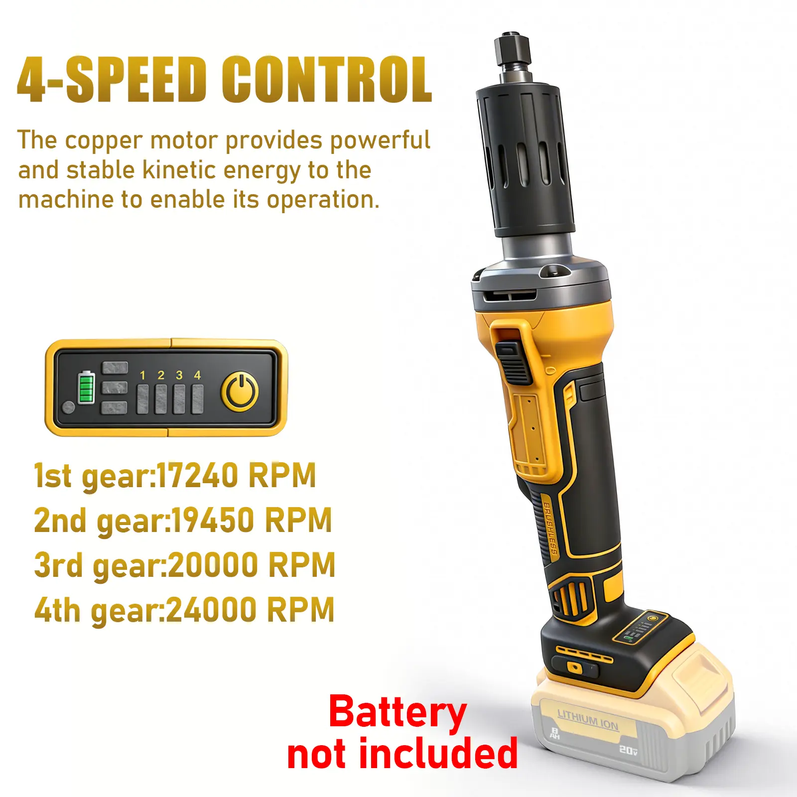 Brushless Motor Cordless Die Grinder Grinding Machine (Power Tools Grinders), Dewalt 20V MAX Battery Compatible, 1/4" Collet, 26000 RPM, 4 Variable Speeds for Metal Grinding (Tool Only, No Battery)