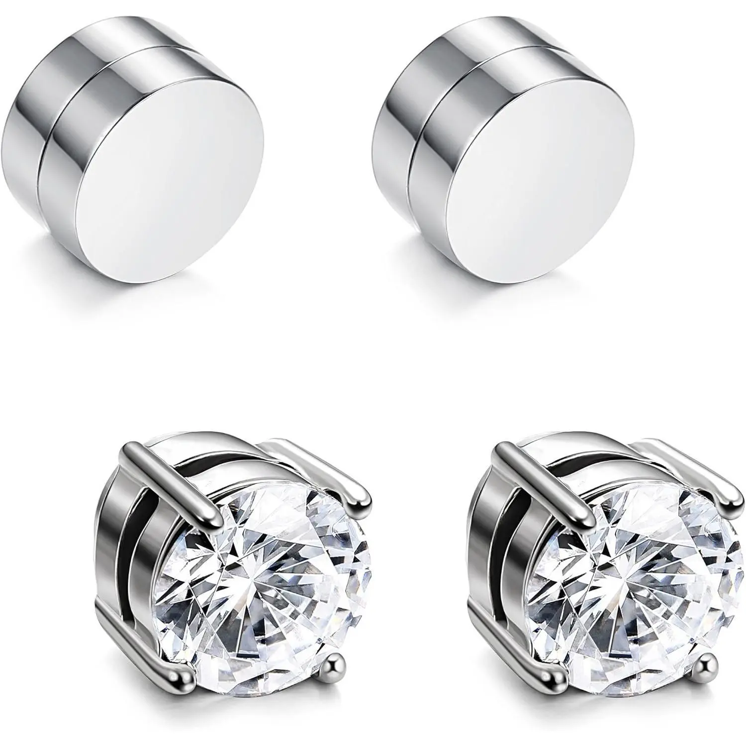 Elegant 6-Prong Magnet Cubic Zirconia Clip-On Fake Stud Earrings, Hypoallergenic Unisex Non-Pierced Jewelry for Sensitive/Cartilage Ears, Adults’ Premier League Fan Shop Pick, Gifts for Bffs/Daughters