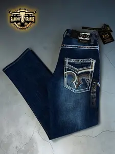 As- 1450 Dark Blue Men's Western Cowboy Jeans Straight Fit Boot Cut / Pantalon Vaquero para Hombre corte para Botas