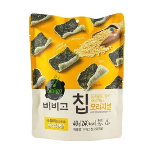 Bibigo Korean Brown Rice Seaweed Crisps - Savory Roasted Gim Snacks, Healthy Instant Snack for Kids & Adults, 40g