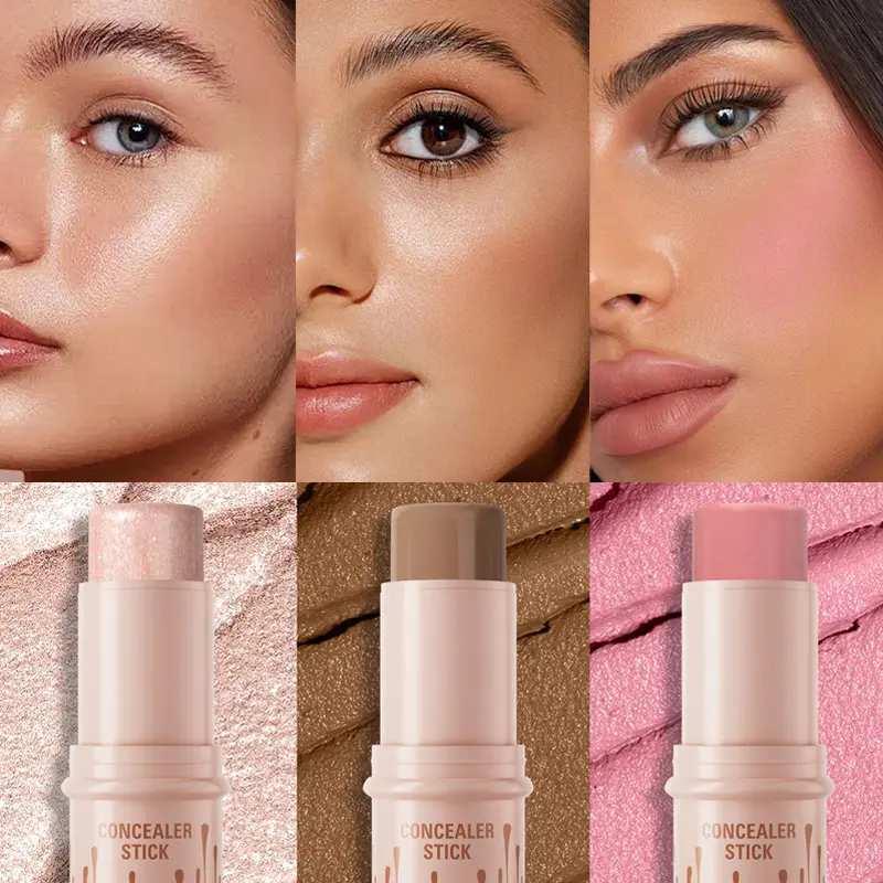 Women's 3PCS Long-Lasting Concealer & Contouring Sticks Kit - 3 Highlighters, Bronzing Stick Bronzers, Blush, Lightweight Waterproof Sweat-Resistant Transfer-Proof Flawless Daily Cosmetics (02#+08#+10#)