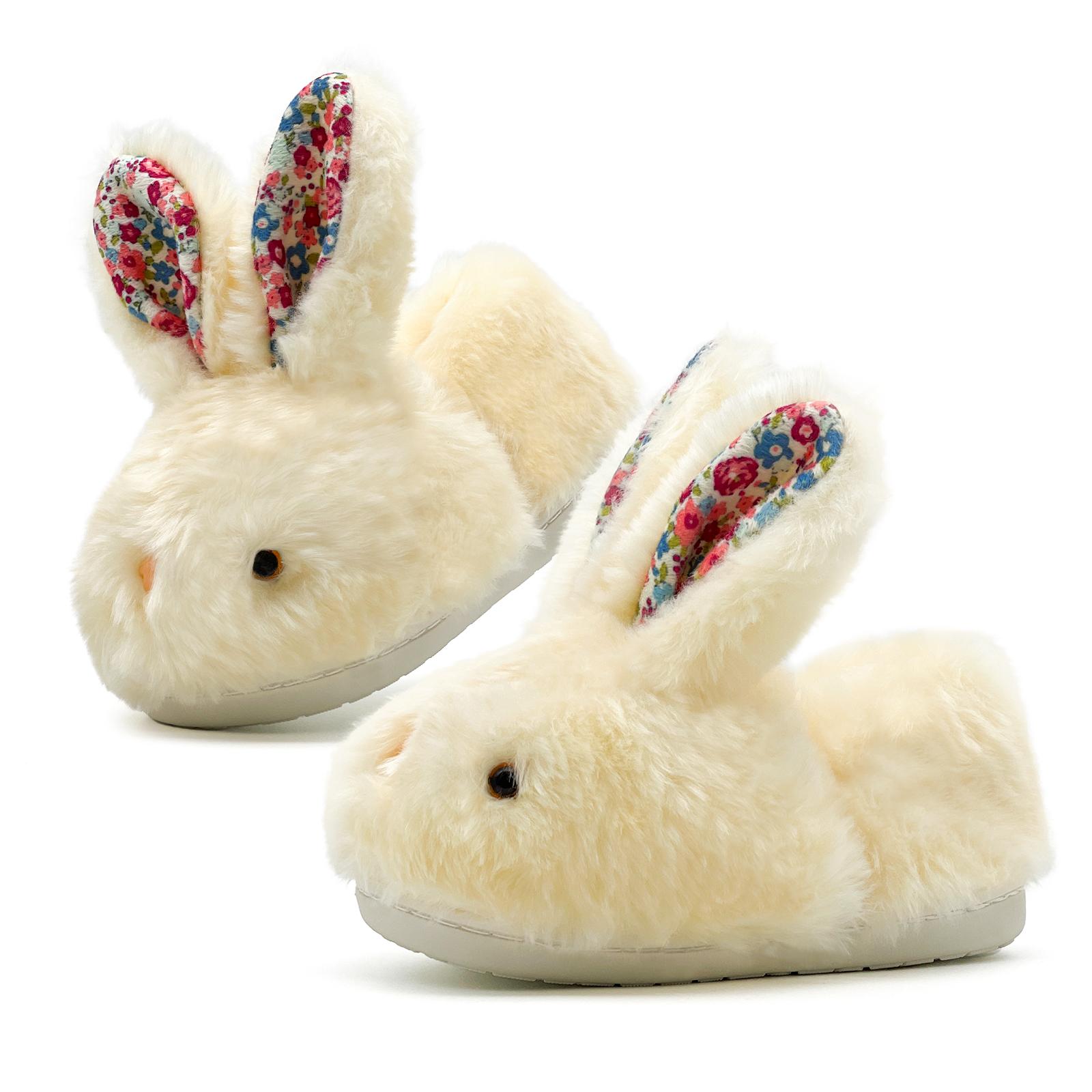 Lumubby Toddler Bunny Slippers for Girls and Boys Soft Plush Non-Slip Warm Winter Indoor Shoes with 3D Eyes and Ears Adorable Design