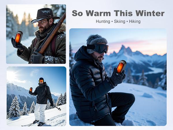 Fussion AI 2-pack rechargeable hand warmers, includes a greeting card, 6400mAh battery, 3 temperature settings, rapid heating, portable design, 10-hour battery life, suitable for outdoor activities such as skiing, hunting, golf, and camping.