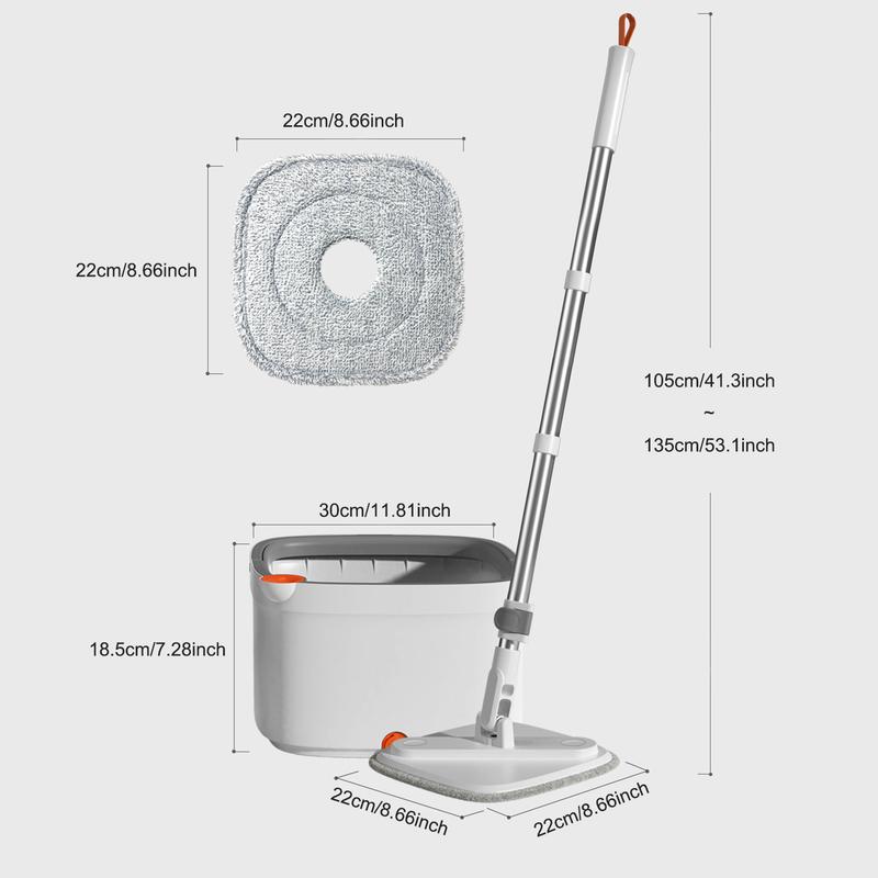Spin Mop & Bucket Set with Self-Separating Dirty Water & Clean Water System, Self-Drying 360° Spin Square Mop Head for Hardwood Tile Marble Floors, adjustable hand tool, Springtok