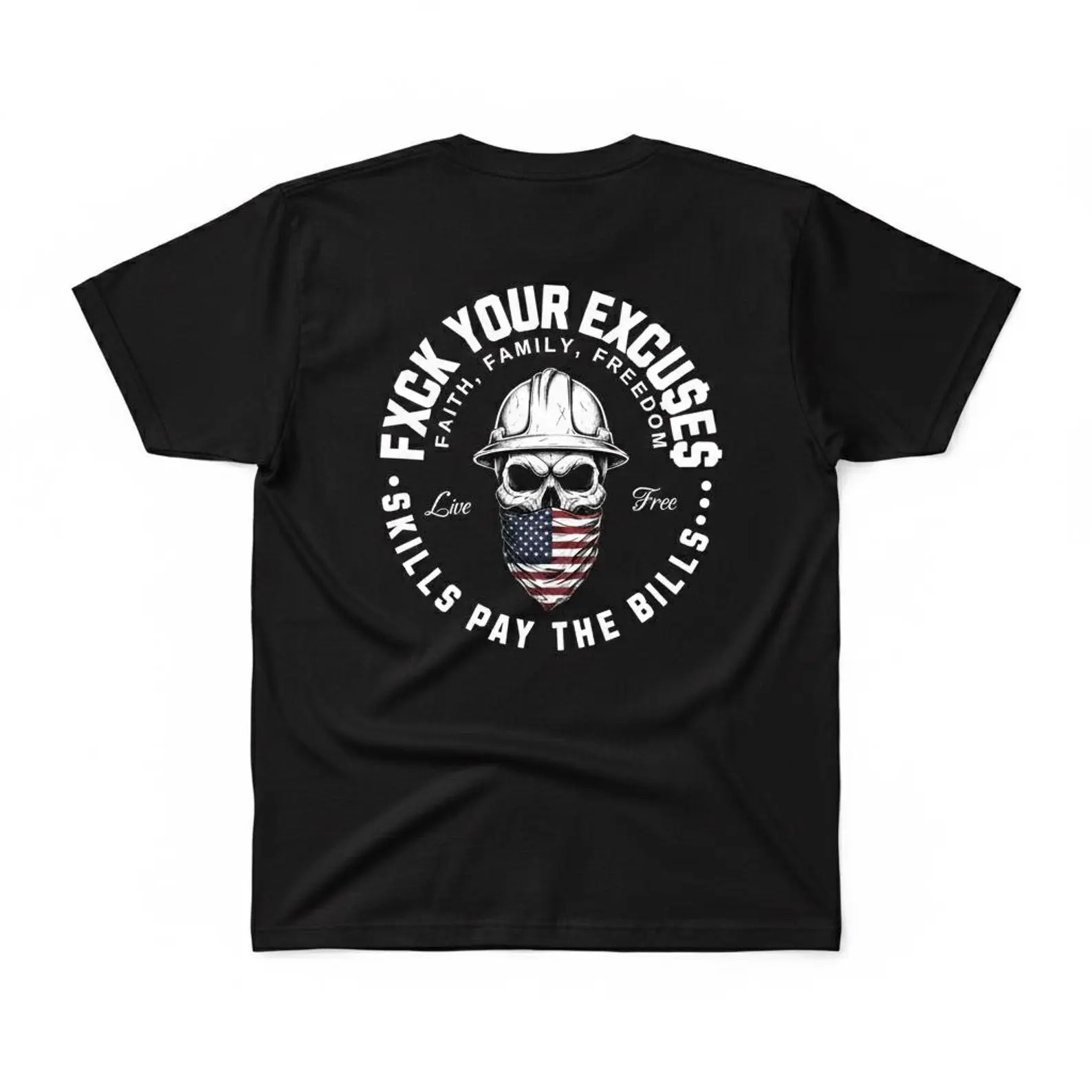 Women's Solid Soft Faith-Family-Freedom Graphic T-Shirt - American Blue Collar Casual Top, Short Sleeve, Smooth Seamless Lightweight Fold Cotton Tshirt, Slim-Fitting, Graphic Print, All Seasons, Round Neck, Shortsleeve, Lady, Fabric, Custom Made, Foldable