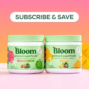 Bloom Nutrition Greens & Superfoods Powder 30 Servings 2 Pack Digestion Gut Health Bloating Relief Spirulina Chlorella Probiotics Antioxidants Organic Dietary Edible Vitamin Essential Minerals Supplement